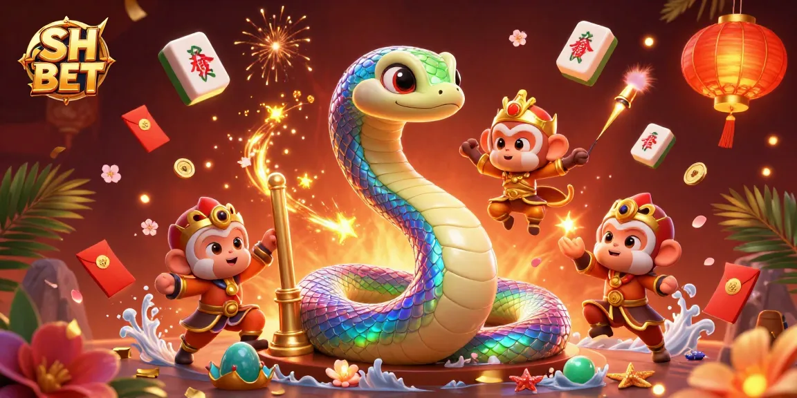 Engage in thrilling gameplay with SH BET, featuring a cartoon snake and king in a vibrant casino setting.