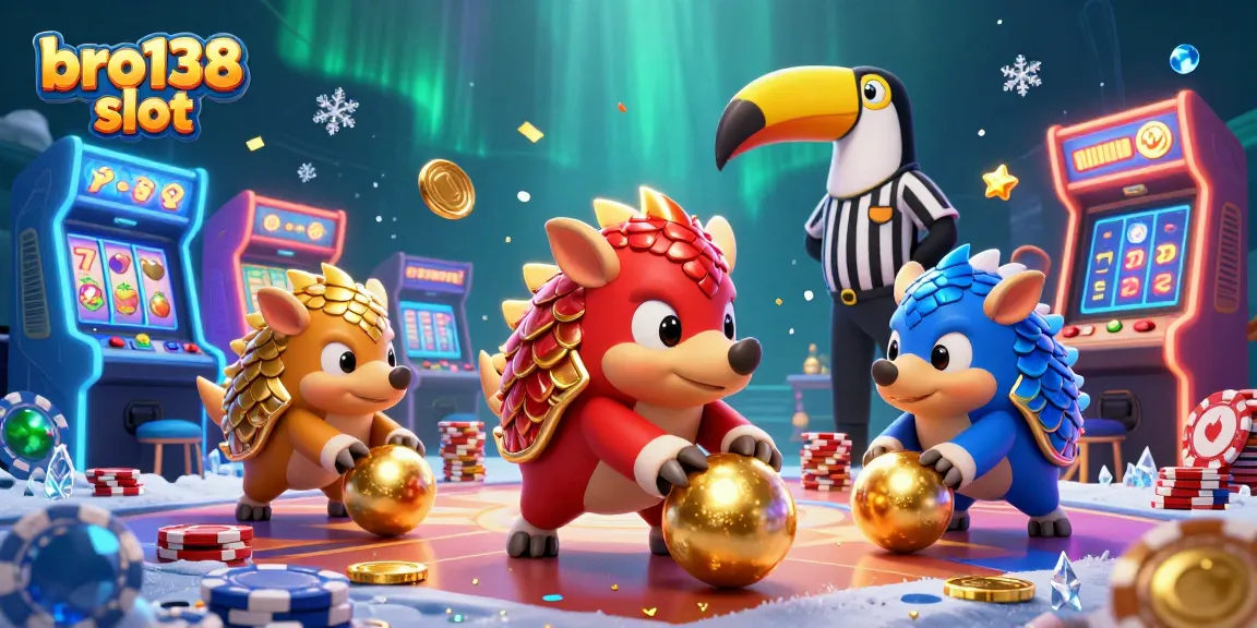 Engage with bro138 slot as rival pangolins compete in a colorful casino scene filled with games.