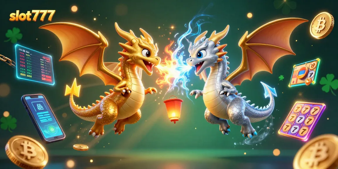 Experience the thrilling action of slot777 with intertwined dragon spirits breathing fire and ice.