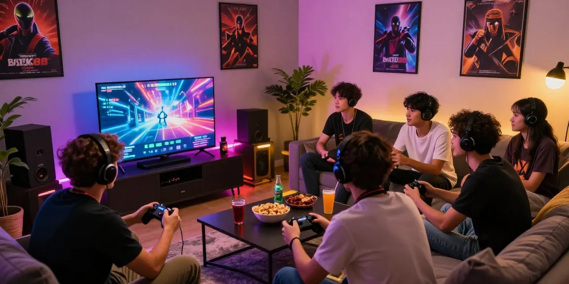 BATIK88 GAMES dalam suasana bermain bersama teman-teman di ruang tamu yang modern dan stylish.