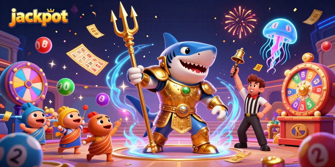 Experience the jackpot in this vibrant underwater casino scene with a triumphant tiger shark