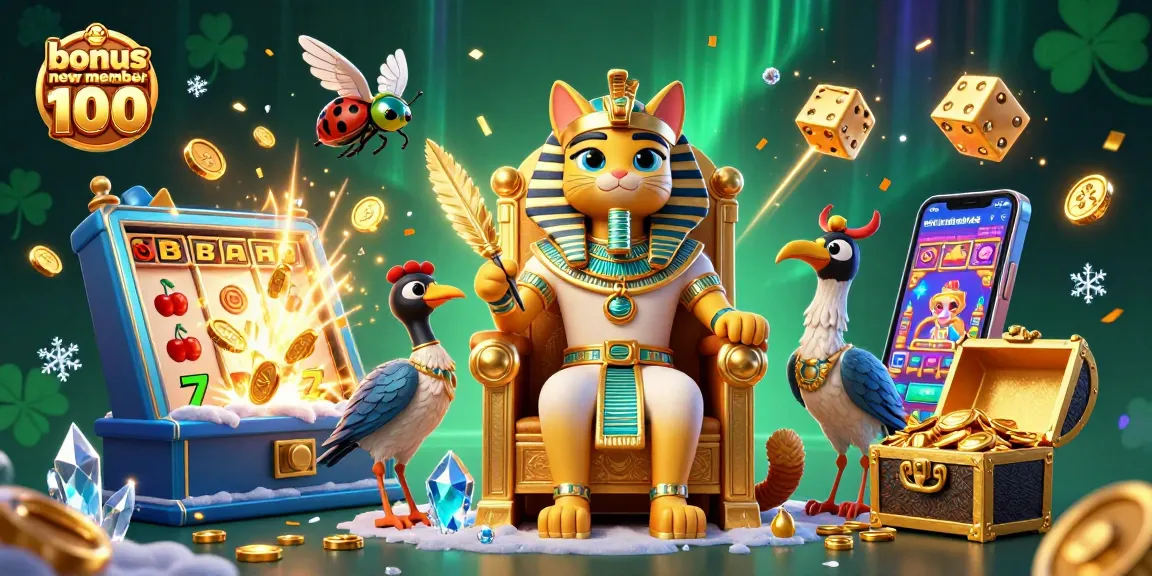 Experience thrilling wins with bonus new member 100, featuring a rich 3D casino scene brimming with excitement.