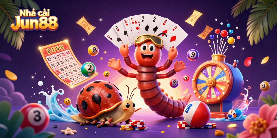 Experience the thrill with Nhà cái Jun88 as a vibrant 3D illustration showcases an exciting casino atmosphere.