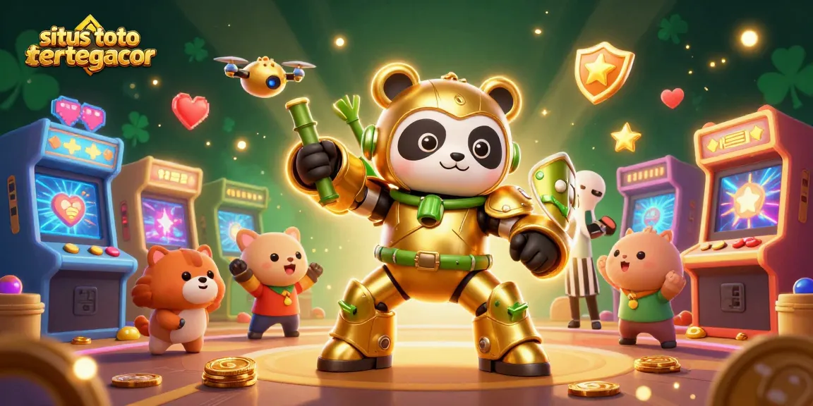 Experience thrilling gameplay at situs toto slot tergacor with dynamic casino scenes featuring a golden panda and bamboo robot.