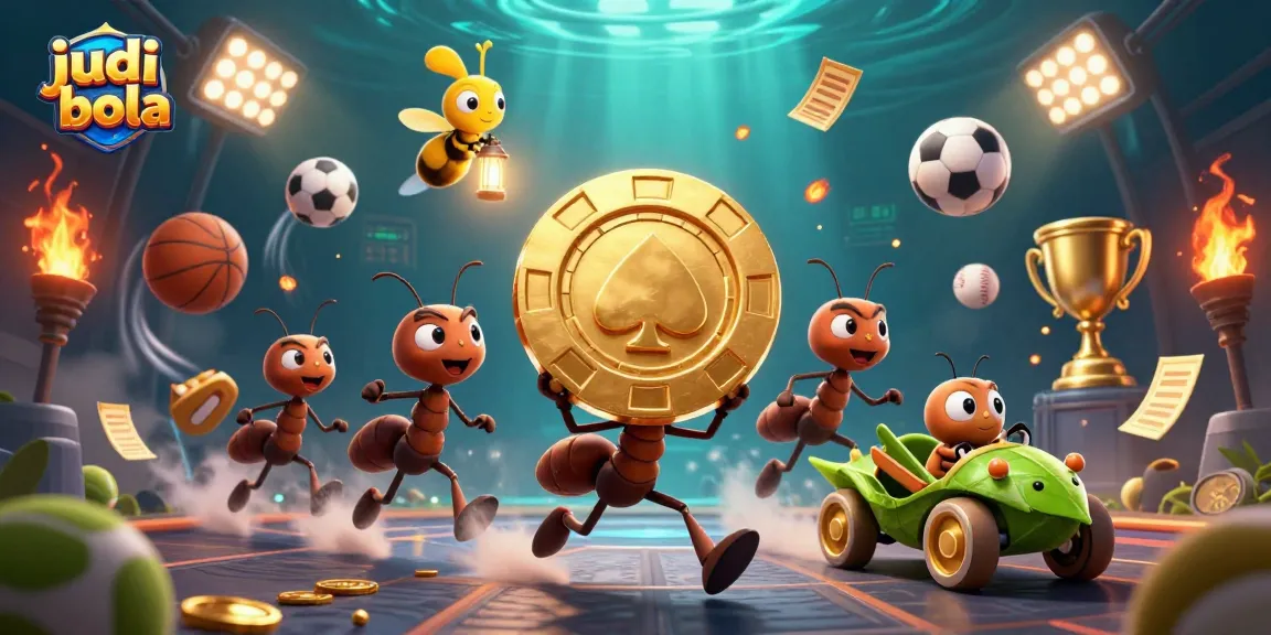 Bet on judi bola with a fun 3D illustration of ants on a heist for sports betting. Explore exciting elements in the scene!