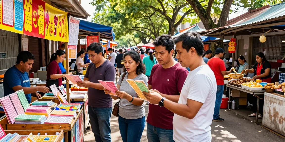 Pasar lokal yang ramai dengan orang-orang memilih nomor rejeki keberuntungan dari berbagai tiket togel.