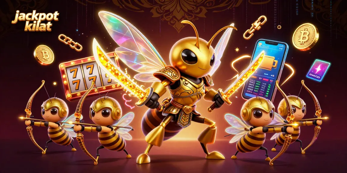 Experience jackpot kilat with a vibrant 3D scene of samurai hornet warriors and crypto elements in a dynamic gambling setting.