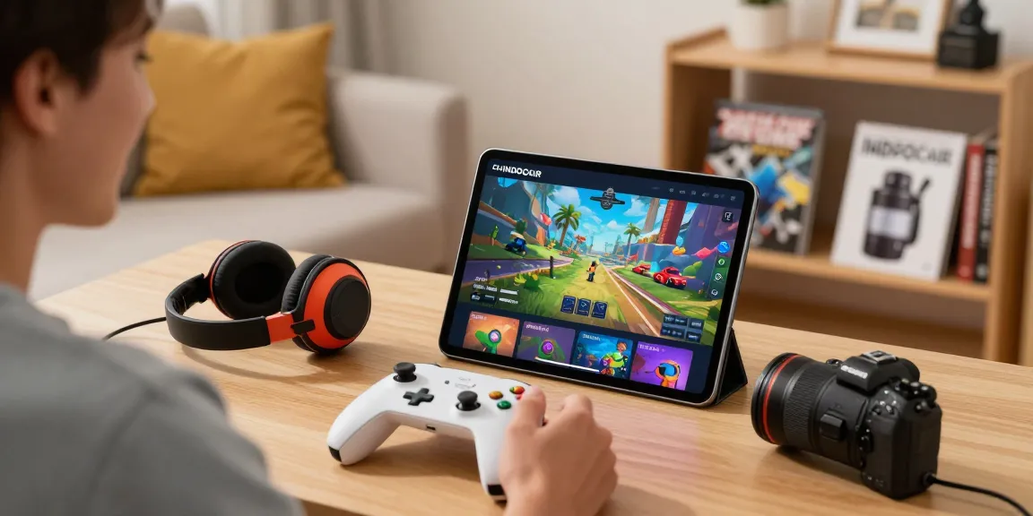 Enjoying the INDOCAIR login experience with vibrant gaming graphics and accessories.